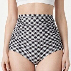 🆕Unique Vintage High-Waist Black and White Gingham Women’s Bikini Bottoms S🆕